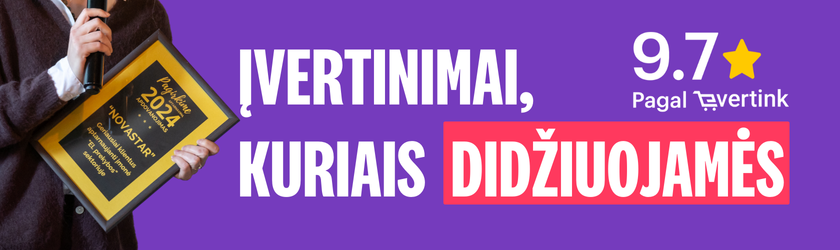 Įvertinimai, kuriais didžiuojamės - 9.7 įvertinimas pagal evertink.lt, Pagirkime aptarnavimą 2024 apdovanojimas