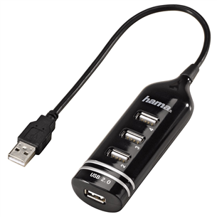 USB šakotuvas Hama 4 port USB 2.0, Juodas