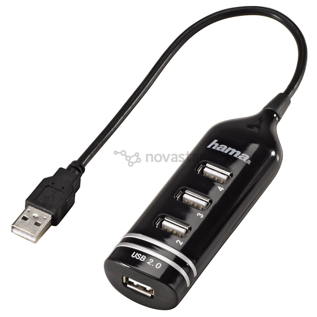 USB šakotuvas Hama 4 port USB 2.0, Juodas