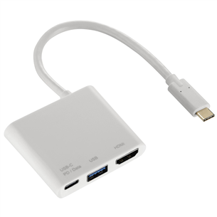 Adapteris Hama USB-C - HDMI, USB-C, USB-A, Baltas