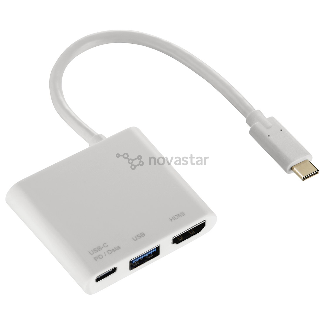 Adapteris Hama USB-C - HDMI, USB-C, USB-A, Baltas