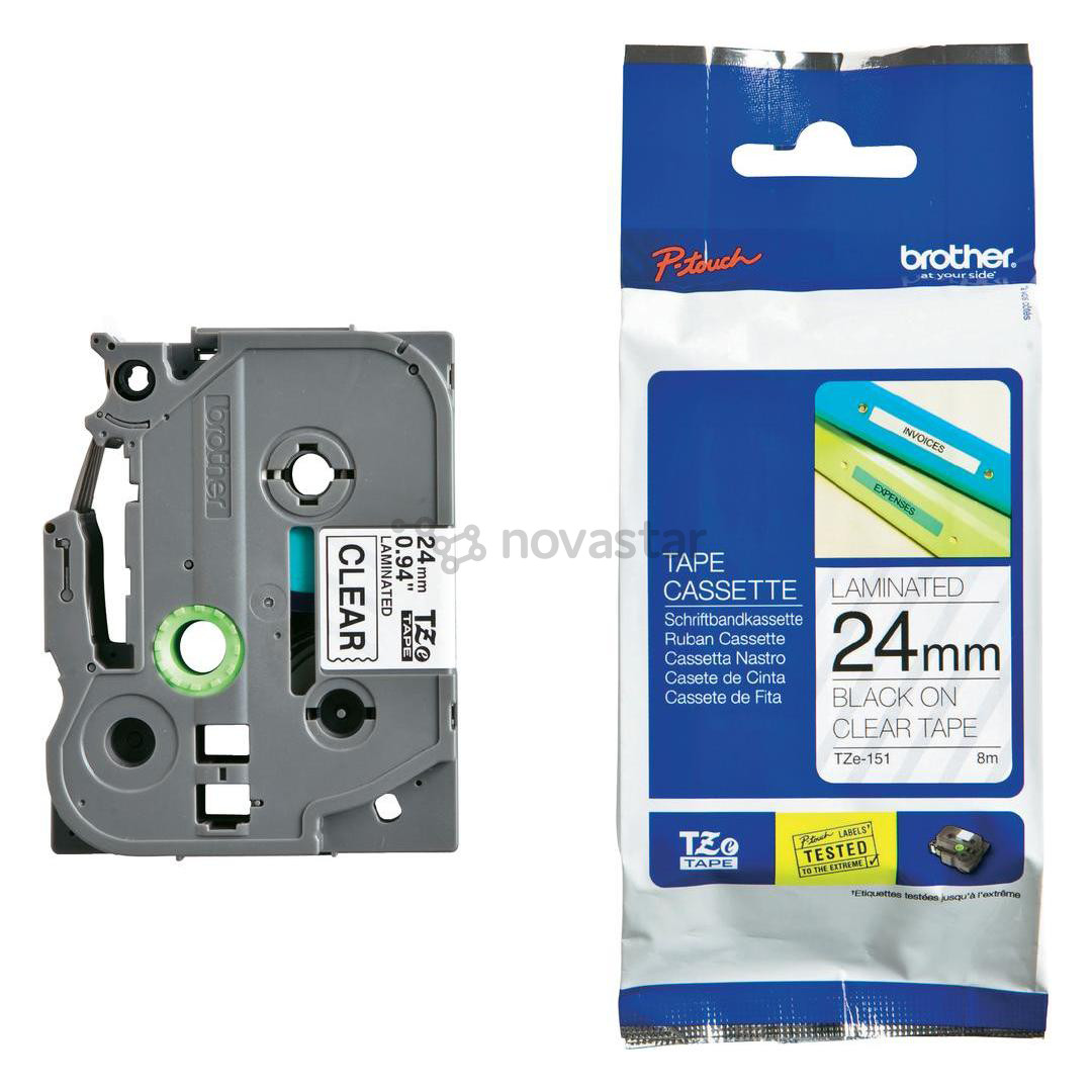 Кассета с лентой для печати наклеек черным на прозрачном фоне Brother