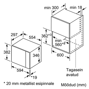 Bosch, 20 л, 800 Вт, белый - Интегрируемая микроволновая печь