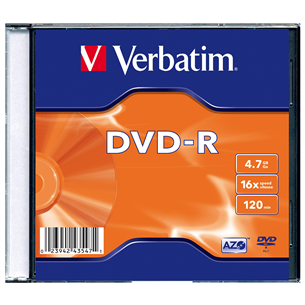 Vienkartinio įrašymo diskai Verbatim DVD-R 4,7GB Slim