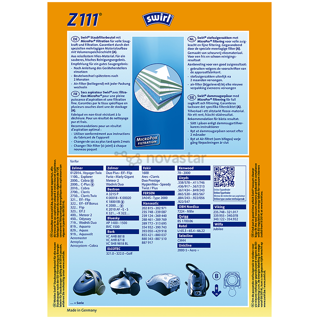 Dulkių siurblių maišeliai Swirl Micropor Z 111, 5vnt
