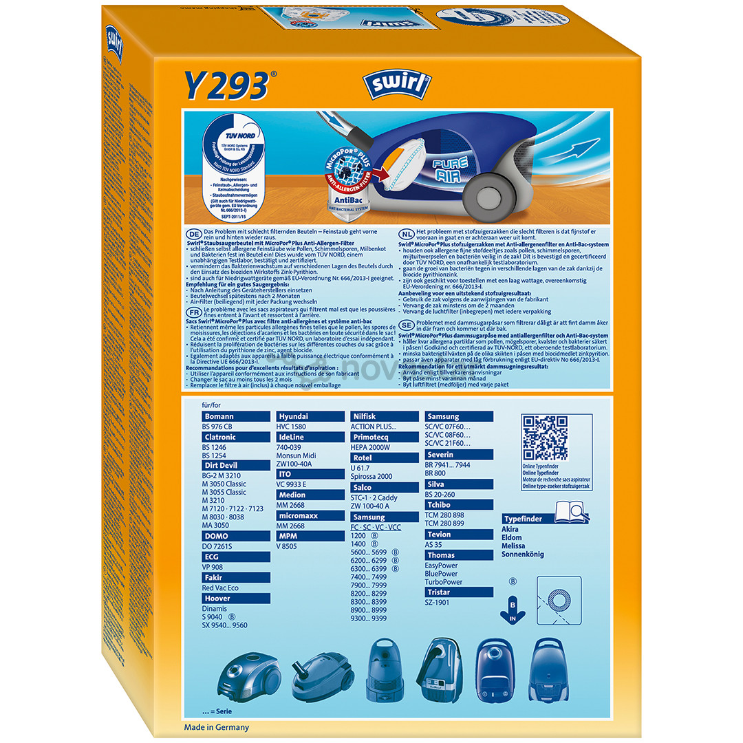 Swirl Micropor Y 293, 4 vnt. - Dulkių maišeliai