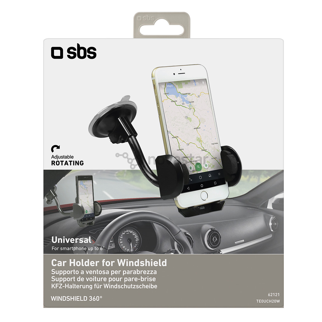 SBS Windshield, juodas - Universalus telefono laikiklis automobiliui