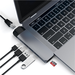 USB šakotuvas Satechi USB-C PRO Hub with 4K HDMI and Ethernet, Pilkas