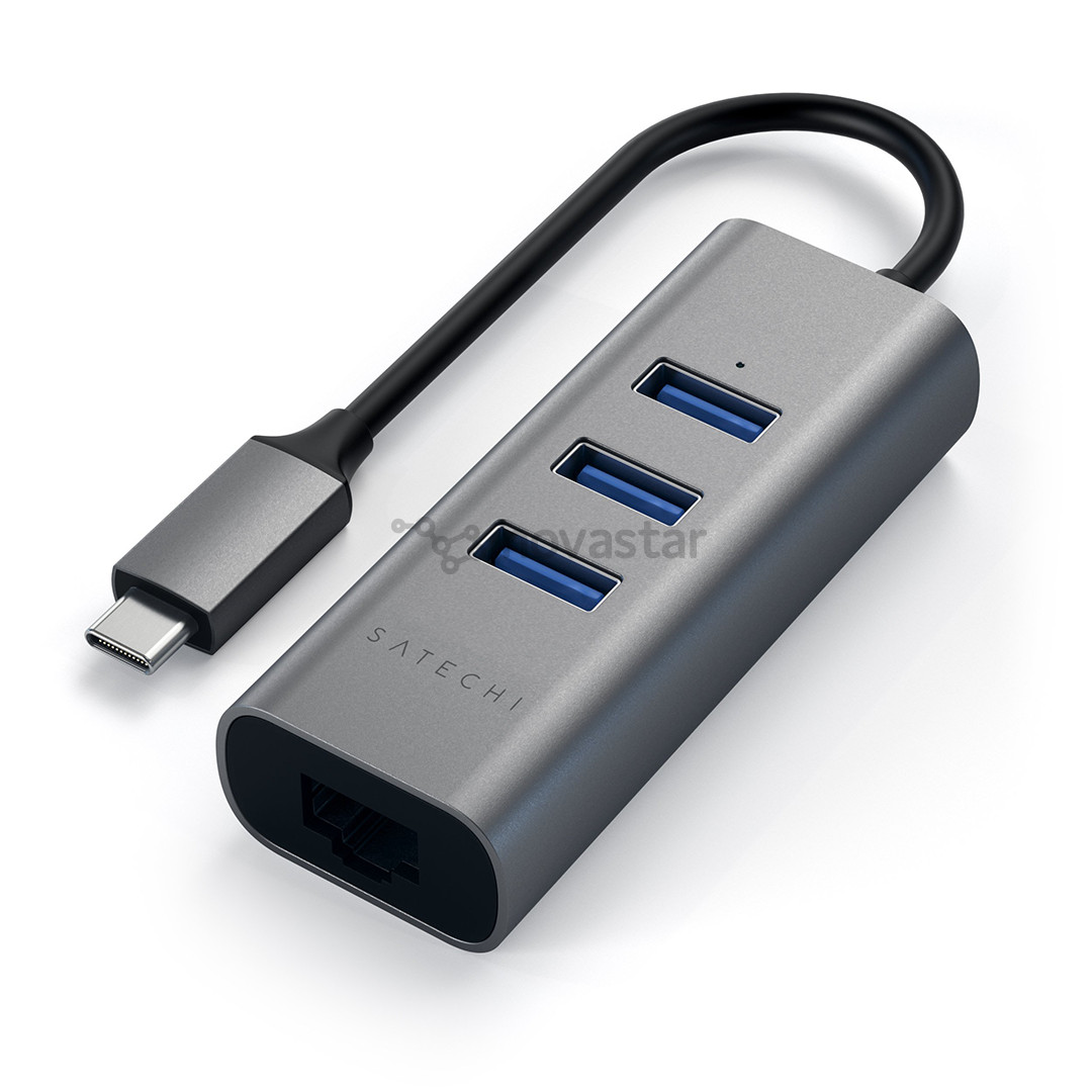 Satechi, USB C+Gigabit Ethernet, grey/black - Adapter