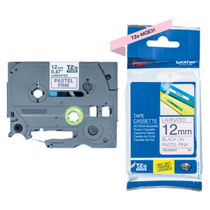 Кассета с лентой для печати наклеек черным на пастельно-розовом фоне Brother (4 м x 12 мм)