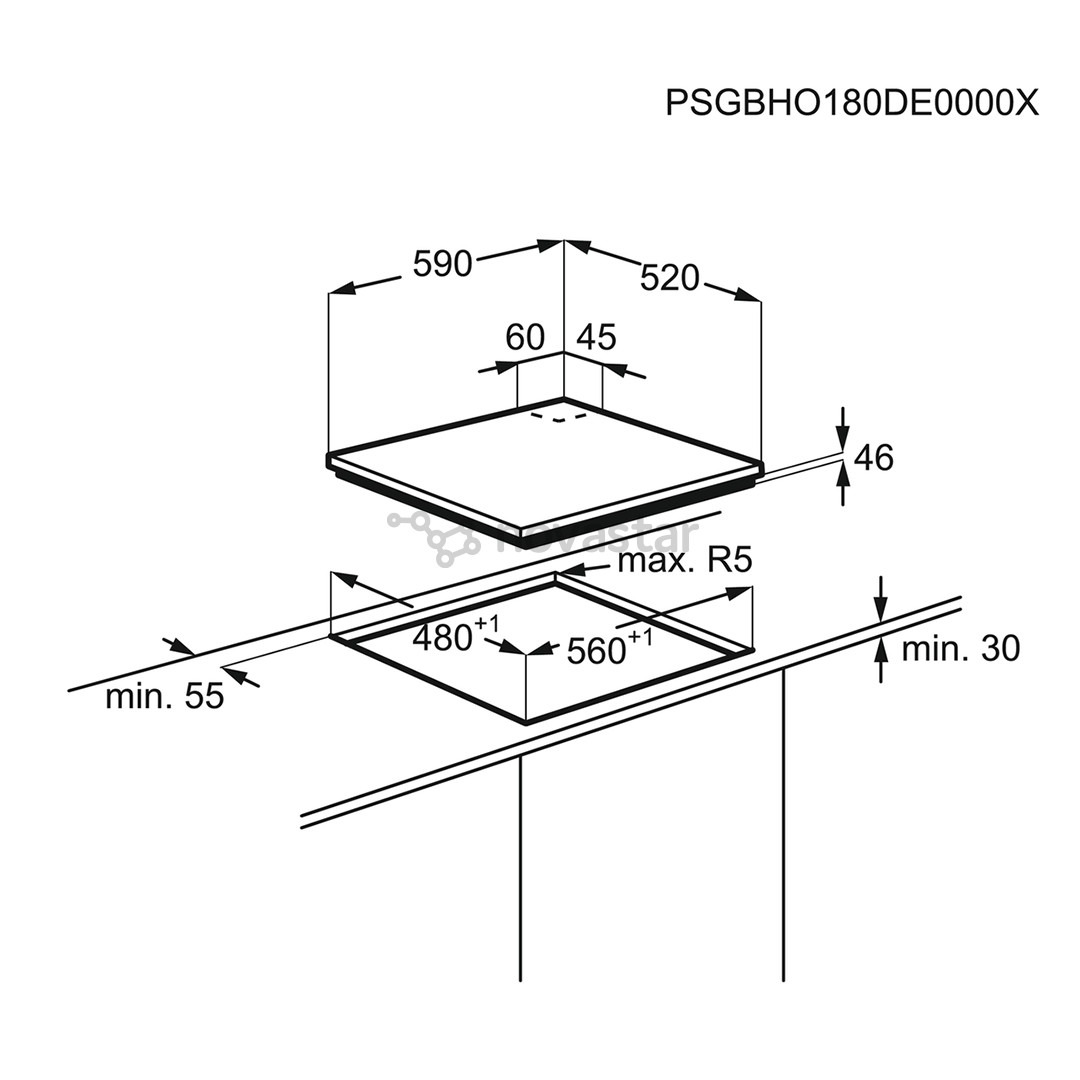 Electrolux 600, plotis 59 cm, juoda - Įmontuojama dujinė kaitlentė