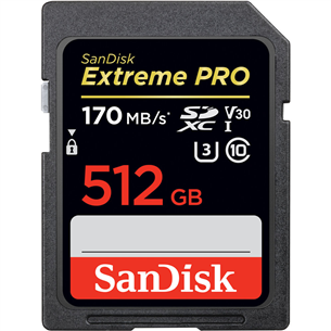 Atminties kortelė SanDisk Extreme PRO SDXC 512GB, 170MB/s V30 UHS-I U3