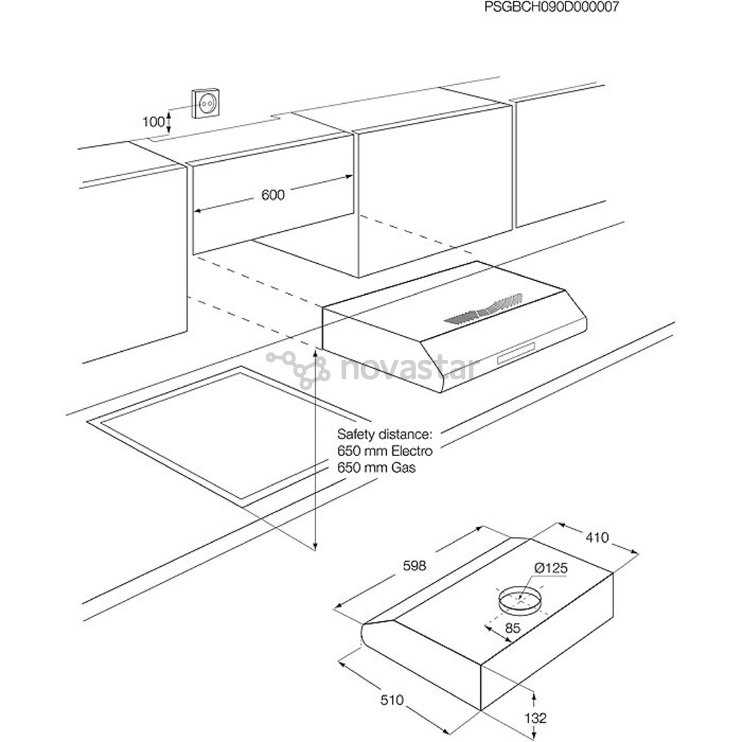 Electrolux, 208 м³/ч, ширина 59,8 см, нерж. сталь - Вытяжка