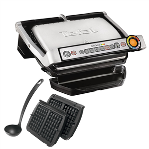 Tefal Optigrill+ и панели для вафель, 2000 Вт, черный/нерж. сталь - Электрический гриль GC716D