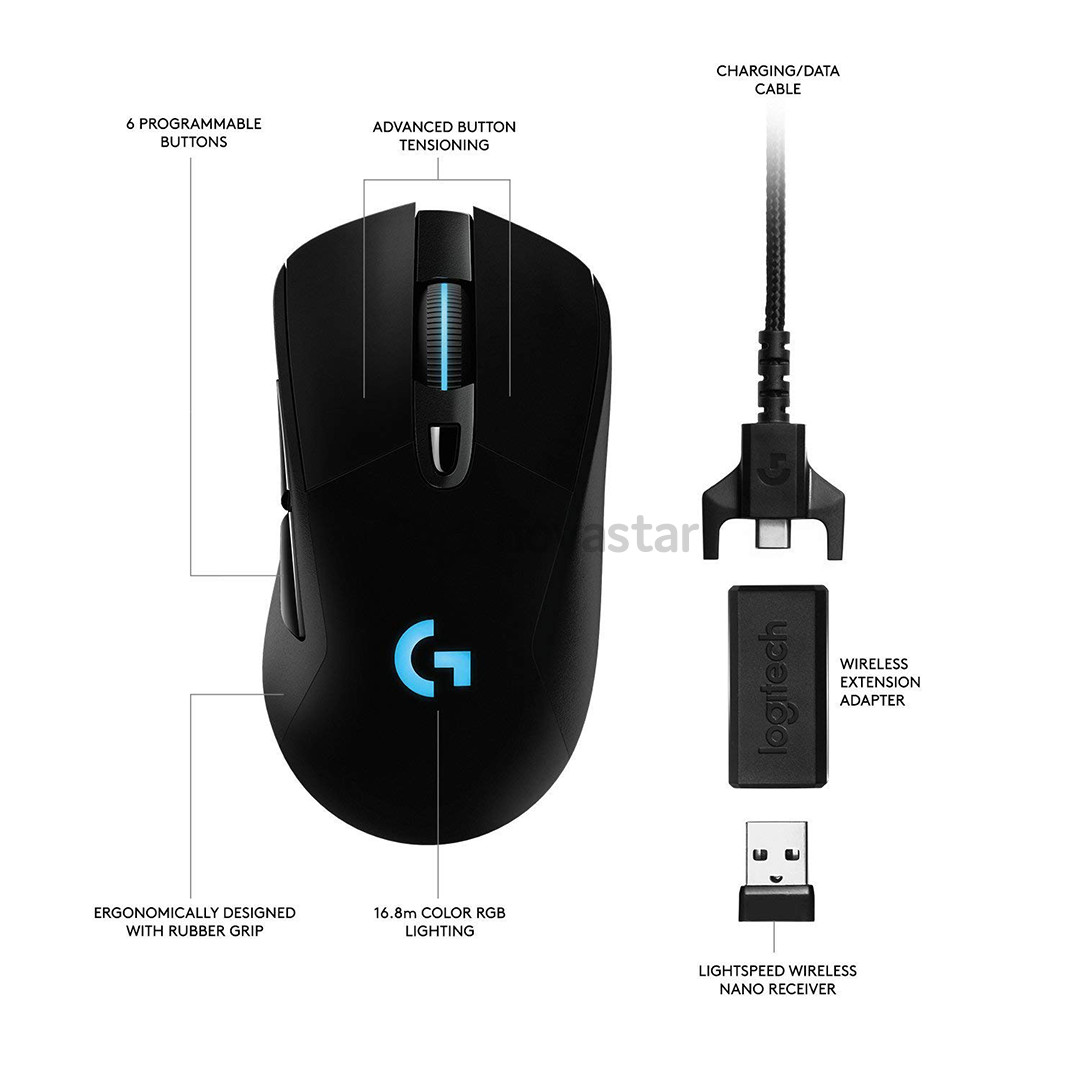 Logitech G703 LightSpeed, juoda - Belaidė pelė