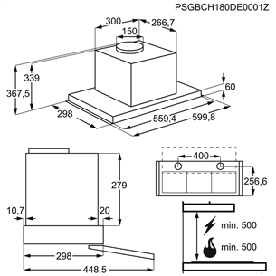 Electrolux, 600 m³/h, width 56 cm, inox - Built-in Cooker Hood