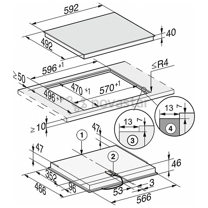 Miele, ширина 59,2 см, без рамы, черный - Интегрируемая керамическая варочная панель