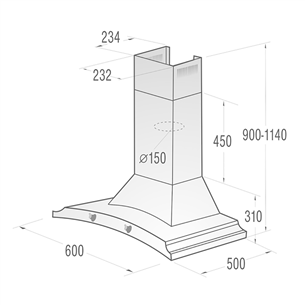 Gorenje, 621 m³/h, width 60 cm, black - Cooker Hood