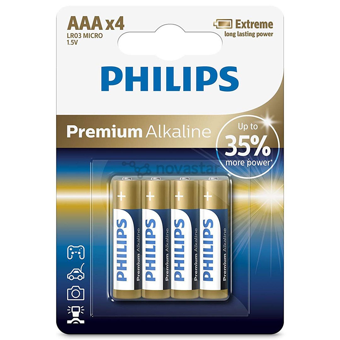 Philips Premium Alkaline, AAA, 4 vnt. - Elementai
