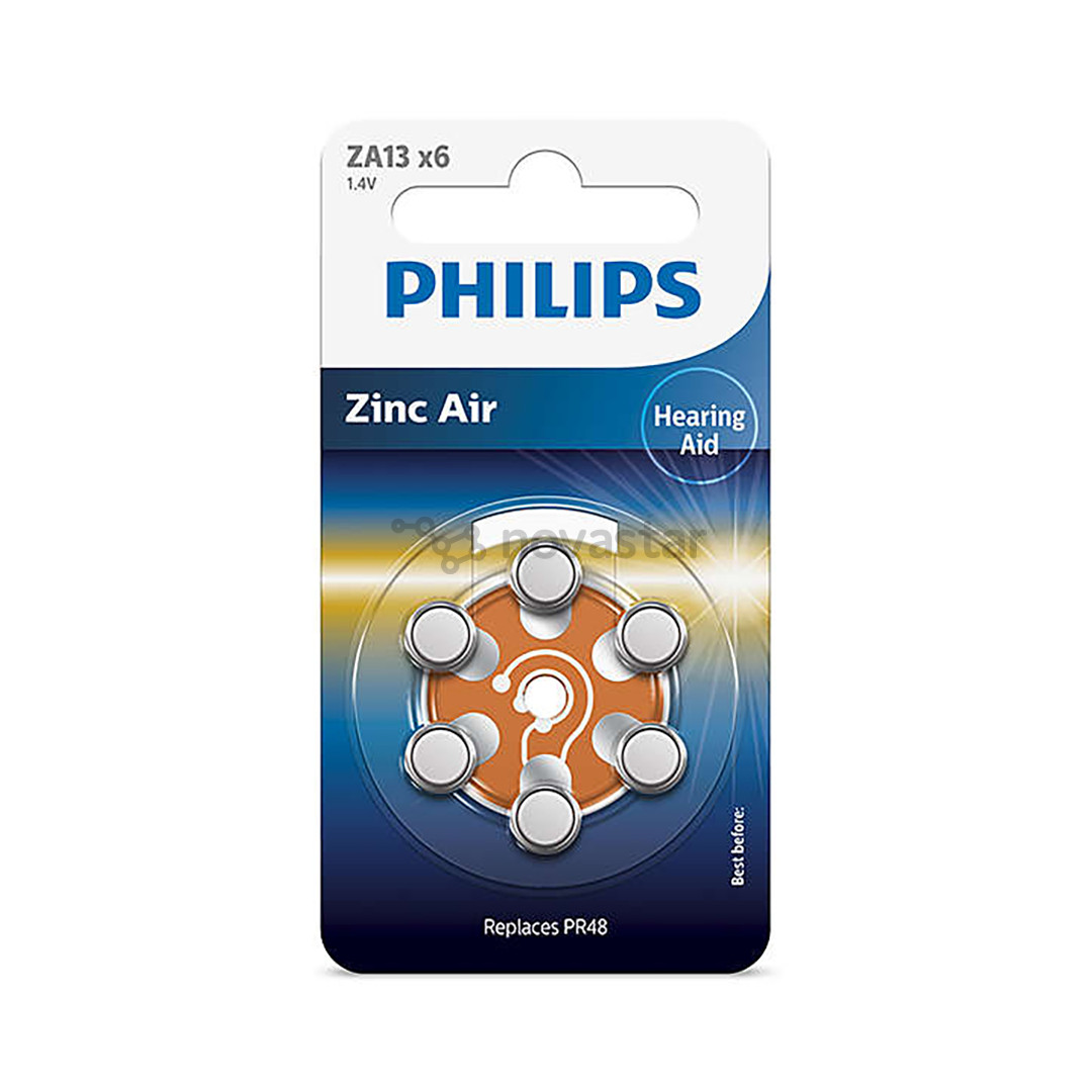 Philips Zinc Air, ZA13/PR48, 1,4 В, 6 шт. - Батарейки