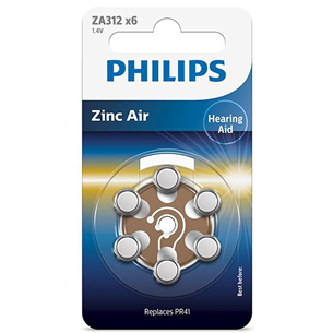 Philips Zinc Air, ZA312/PR41, 1.4 V, 6 pcs - Battery