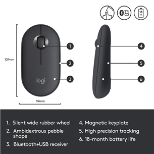 Belaidė pelė, Logitech Pebble M350,  Juoda