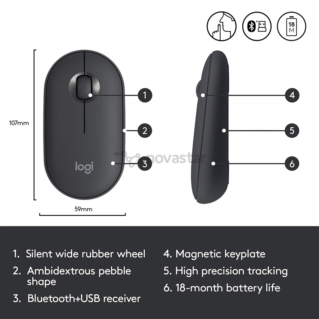 Belaidė pelė, Logitech Pebble M350,  Juoda