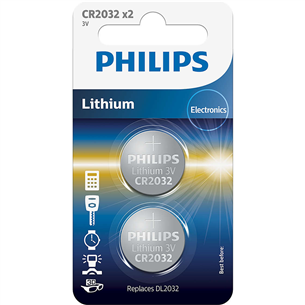 Elementai Philips CR2032 Lithium 3 V, 2 pcs (20.0 x 3.2)