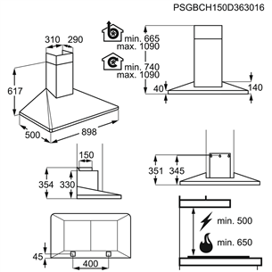 Electrolux, 603 m³/h, width 89.8 cm, inox - Cooker Hood