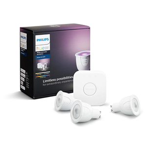 Philips Hue White and Color Ambiance, GU10, 3 pcs + Bridge, white - Smart Light Starter Kit