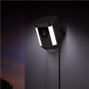 Ring Spotlight Cam Wired, 2 МП, WiFi, LAN, обнаружение людей, ночной режим, черный - Наружная камера видеонаблюдения