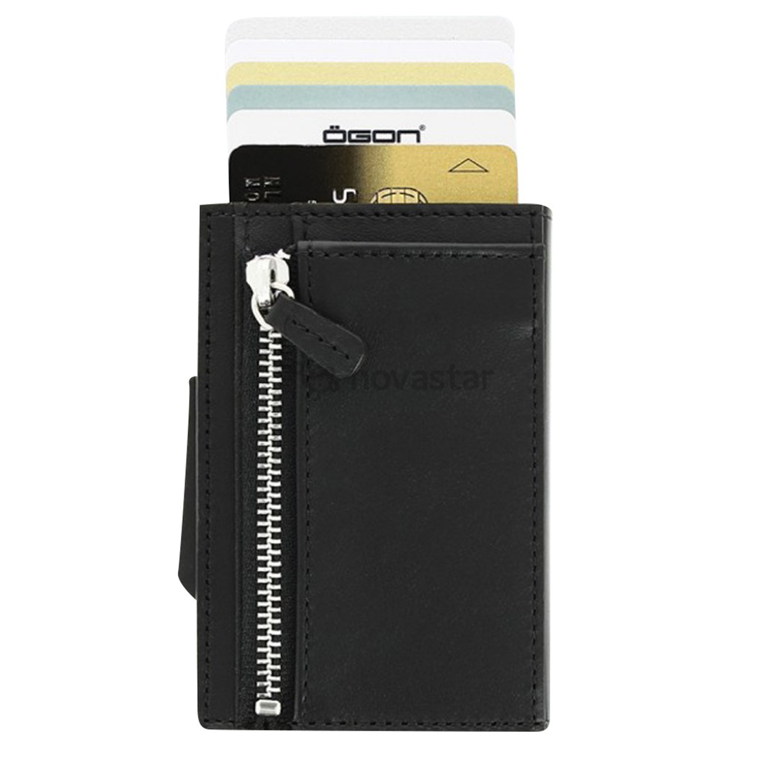 Kreditinių kortelių dėklas Ögon Cascade Zipper, Juodas
