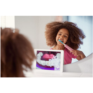 Elektrinis dantų šepetėlis Philips Sonicare Kids Bluetooth, baltas/rožinis