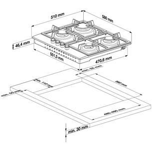 Beko, plotis 58 cm, juoda - Įmontuojama dujinė kaitlentė