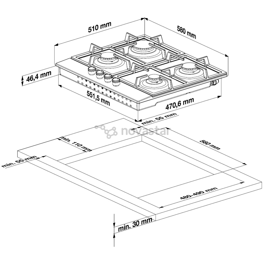 Beko, plotis 58 cm, juoda - Įmontuojama dujinė kaitlentė