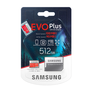 Atminties kortelė Samsung Micro SDXC 512GB Ultra SDXC + SD adapteris EVO plus