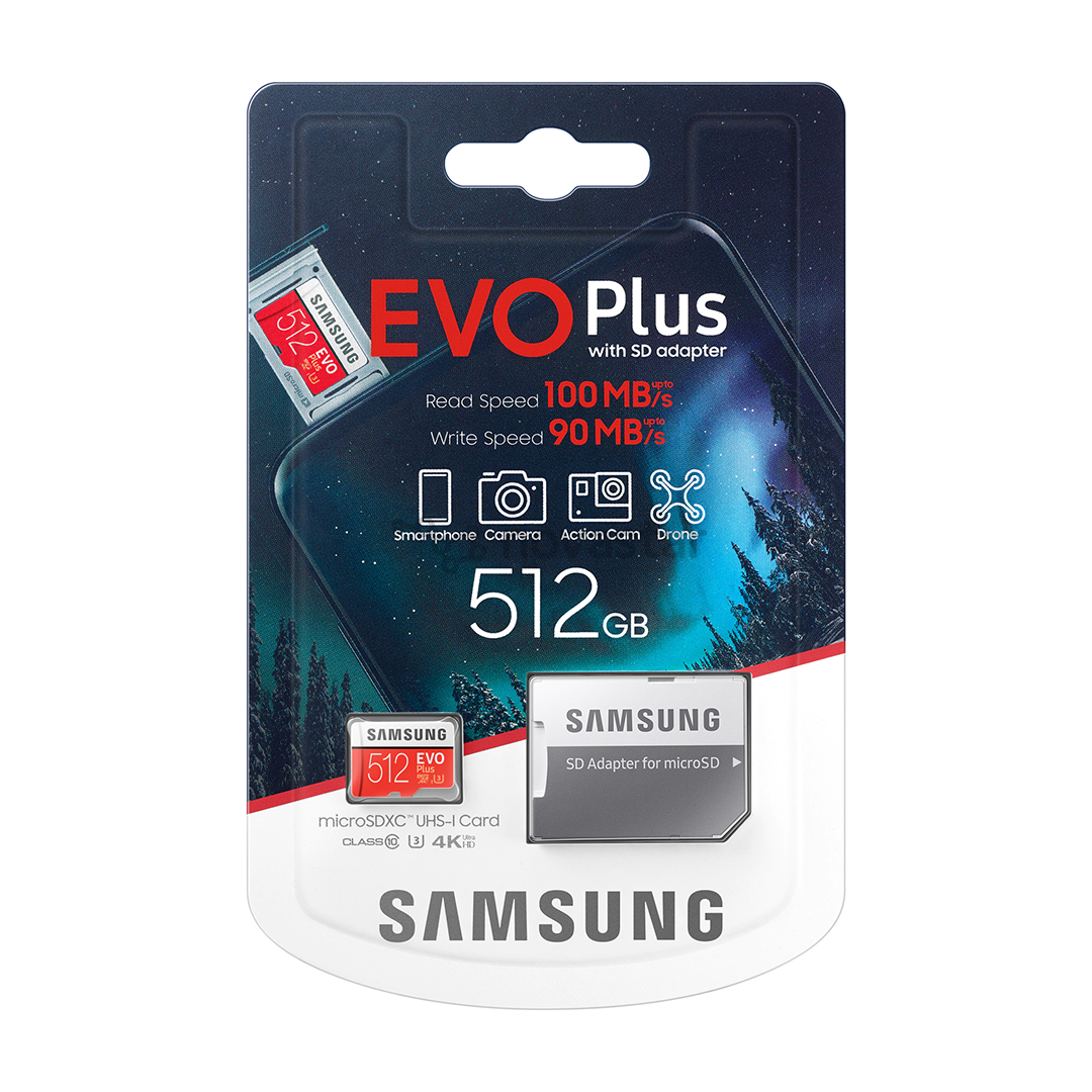 Atminties kortelė Samsung Micro SDXC 512GB Ultra SDXC + SD adapteris EVO plus