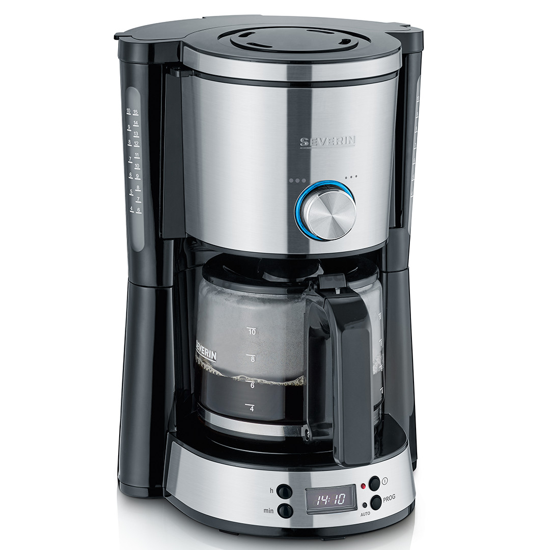 Severin TypeSwitch Timer, vandens talpa 1,4 L, juodas/nerūdijančio plieno - Kavos virimo aparatas