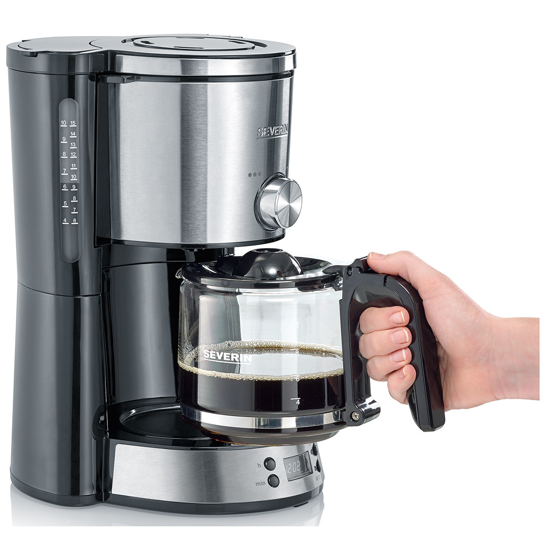 Severin TypeSwitch Timer, vandens talpa 1,4 L, juodas/nerūdijančio plieno - Kavos virimo aparatas