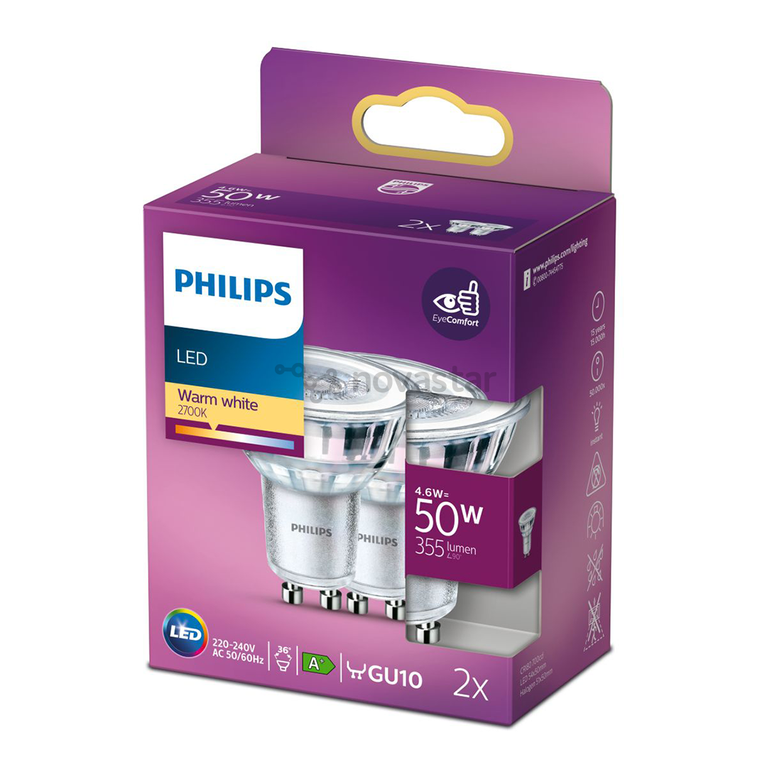Lemputė Philips GU10 50W Warm white 36D, 2vnt,