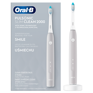 Elektrinis dantų šepetėlis Braun Oral-B Pulsonic Slim Clean 2000, Pilkas CLEAN2000GREY