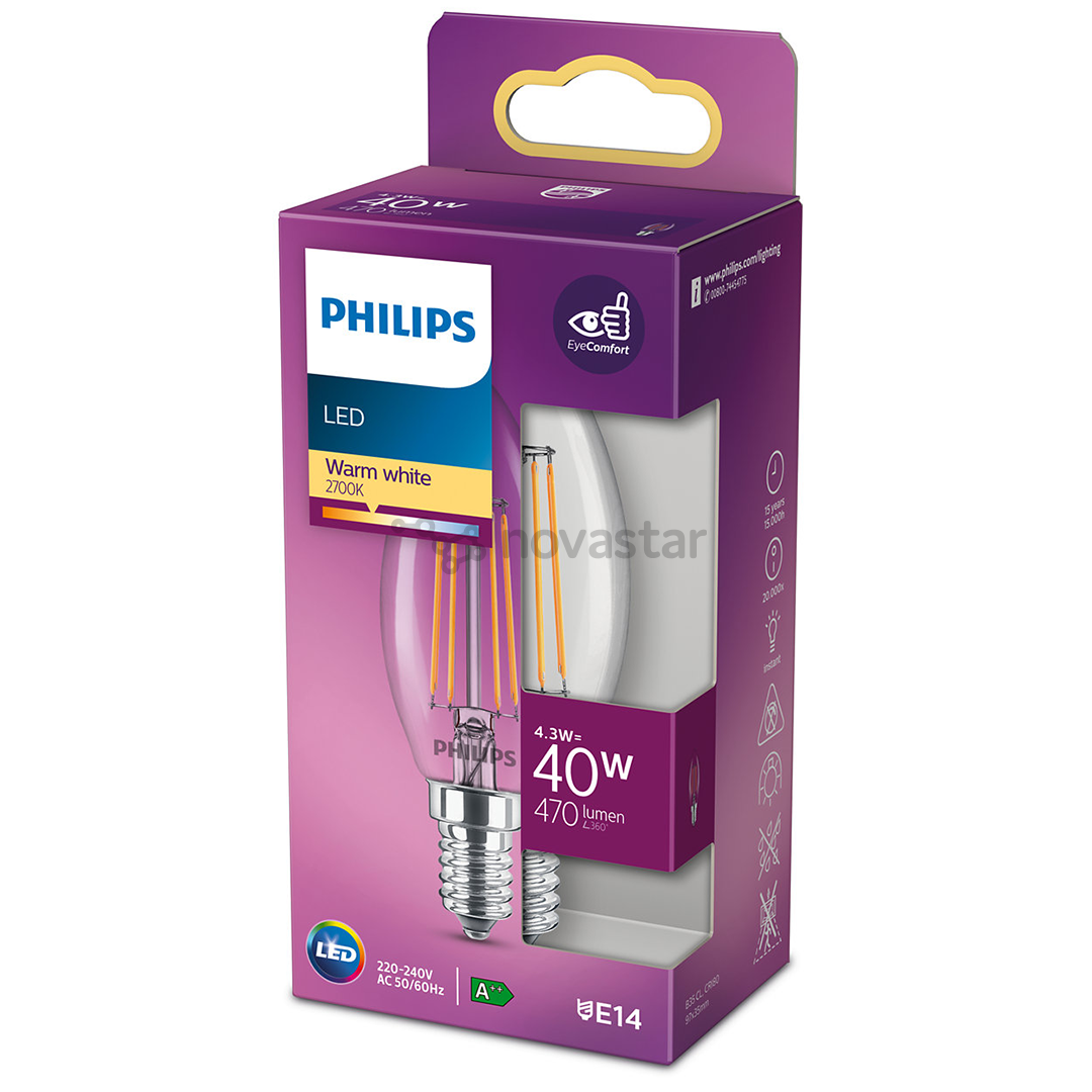 Lemputė Philips LED, E14 40W, Warm white