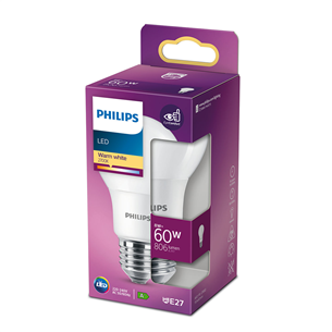 Lemputė Philips LED, E27 60W, Warm white