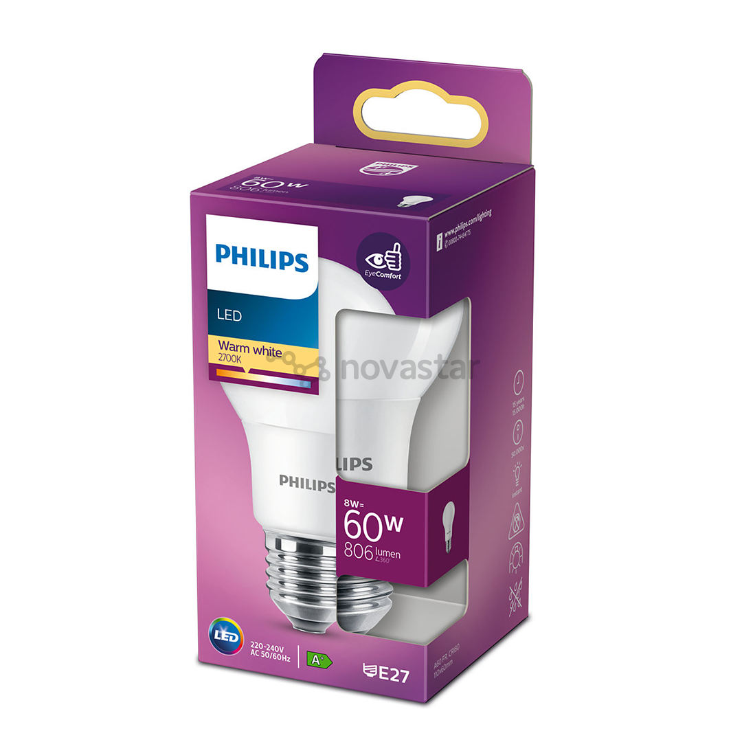 Lemputė Philips LED, E27 60W, Warm white