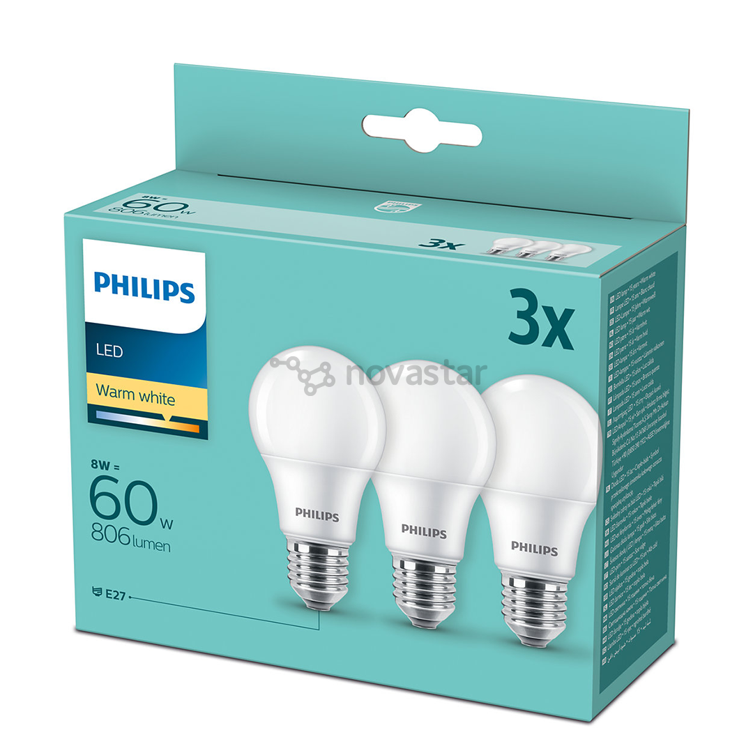 Philips, E27, 60W - 3 x LED lamp