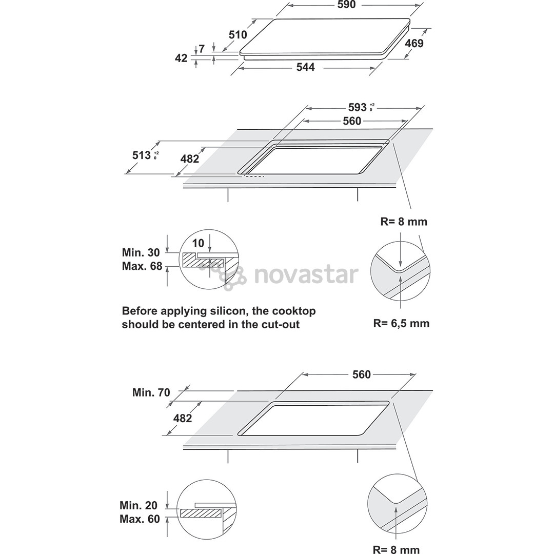 Whirlpool, ширина 59 см, бежевый - Интегрируемая газовая варочная панель