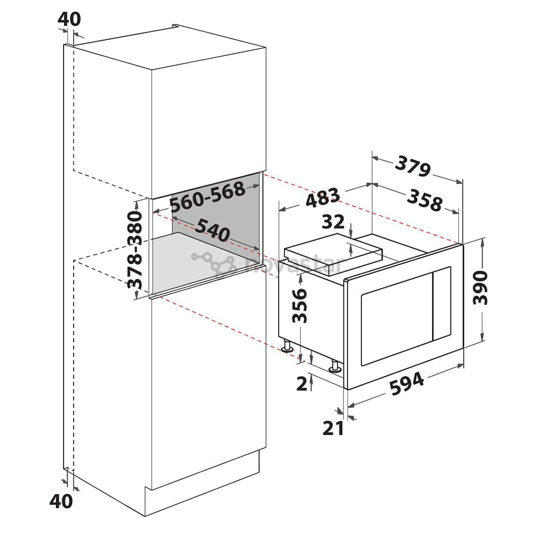 Whirpool, 25 л, 900 Вт, черный - Интегрируемая микроволновая печь с грилем