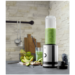 WMF KITCHENminis SmoothieToGo, 300 Вт, 2 x 600 мл, нерж. сталь/черный - Блендер