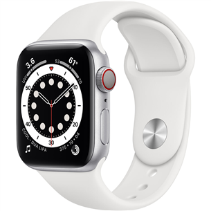 Išmanusis laikrodis Apple Watch 6 + LTE 40mm, Silver/White