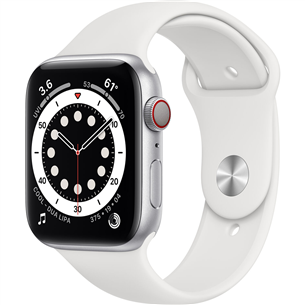 Išmanusis laikrodis Apple Watch 6 + LTE 44mm, Silver/White